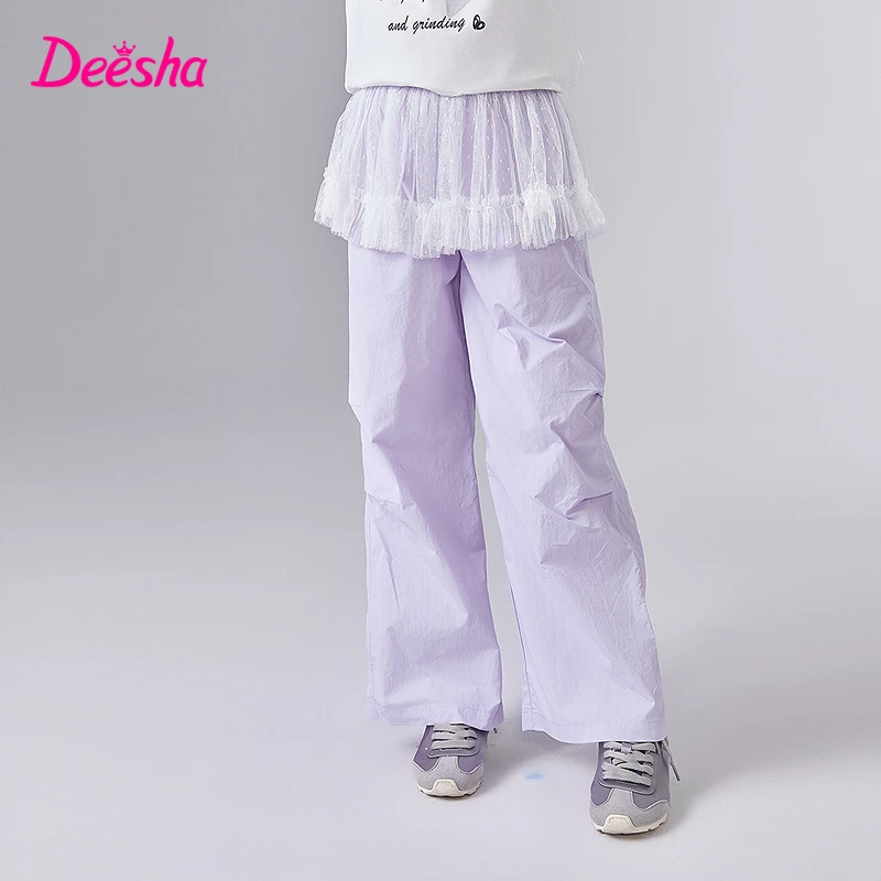 笛莎童装女童儿童裤子中大童洋气休闲阔腿裤工装裤宽松-8M251A401