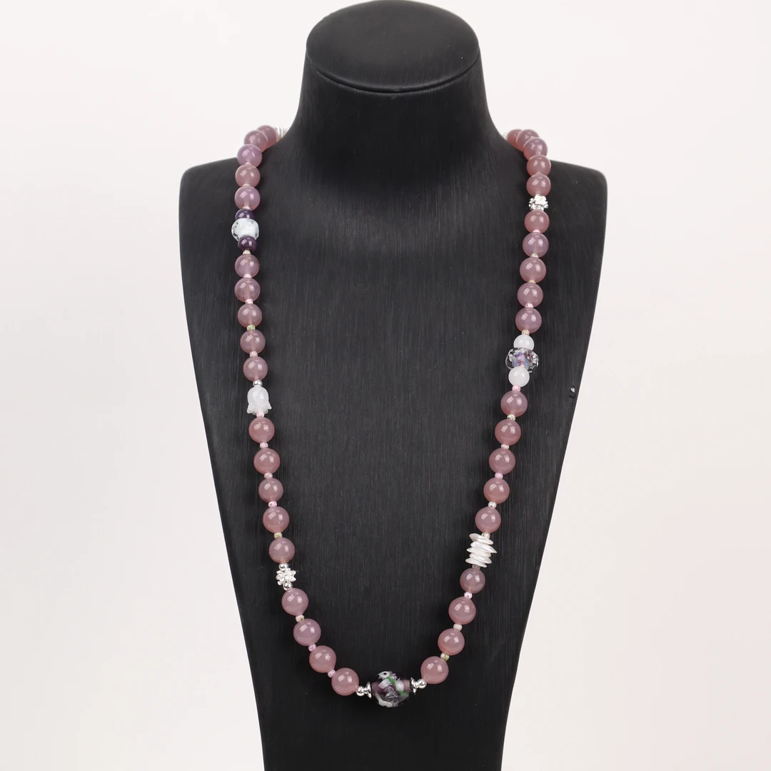 合金项链 LZ2394 极光粉紫马蹄莲蓝铃花绳编琉璃项链