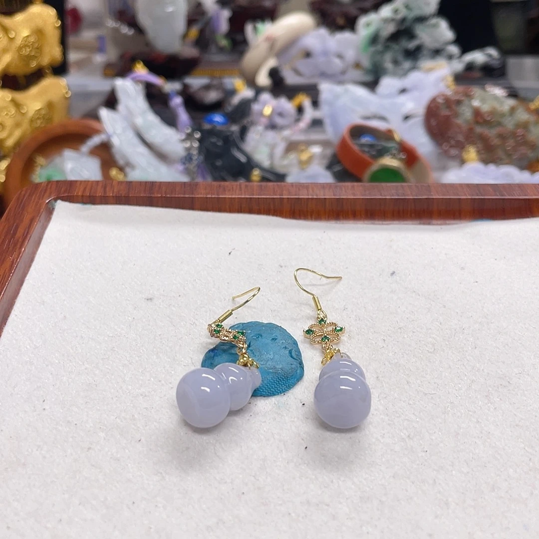 翡翠未镶嵌颈饰冰紫葫芦耳坠