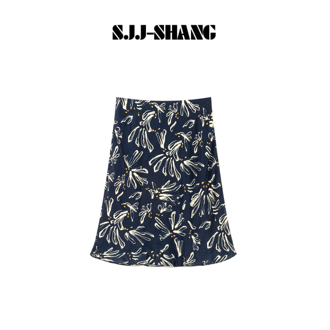 SJJ-SHANG【蓝调花裙】25ss新品桑蚕丝16姆米人丝半身裙q134779p