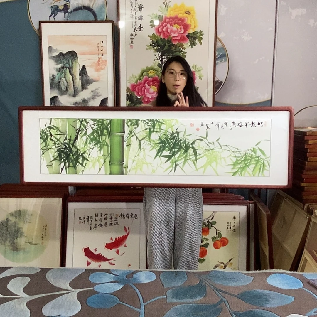 国画手写手绘带框包邮国画作品47✖️162