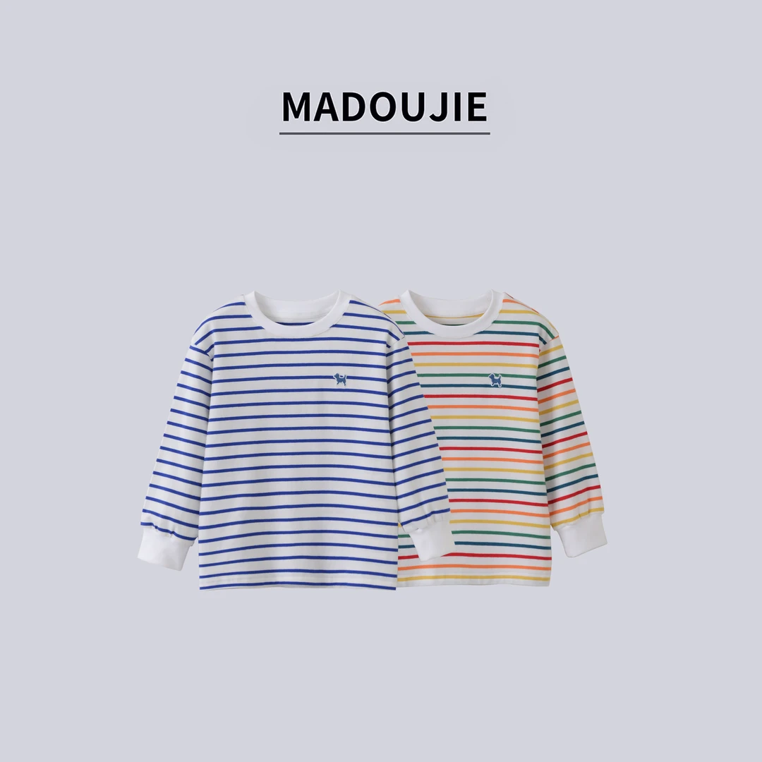 麻豆街【条纹T恤】2025春秋童装新款儿童休闲轻柔卫衣T恤MD306