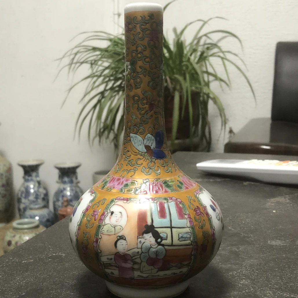 广彩蒜头瓶手工手绘