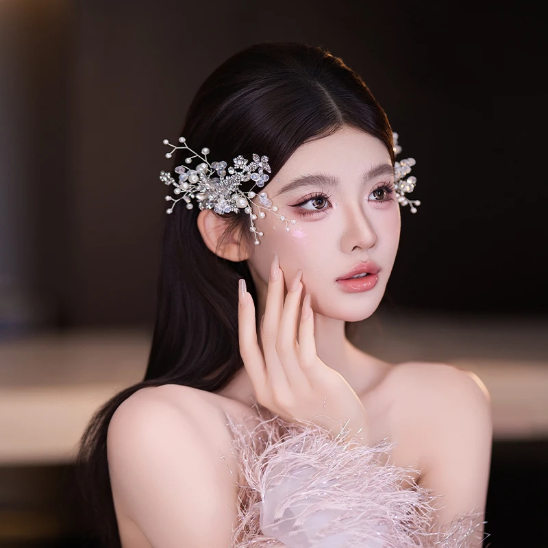 合金婚庆饰品 韩系新娘手工珍珠简约设计感婚礼跟妆配饰女MT0141