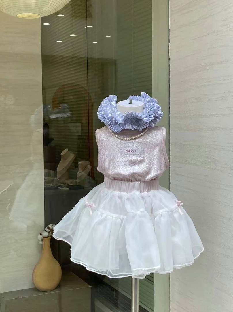 档口正版儿童粉嫩嫩背心纱裙两件套精品童装宝宝短裙生日裙