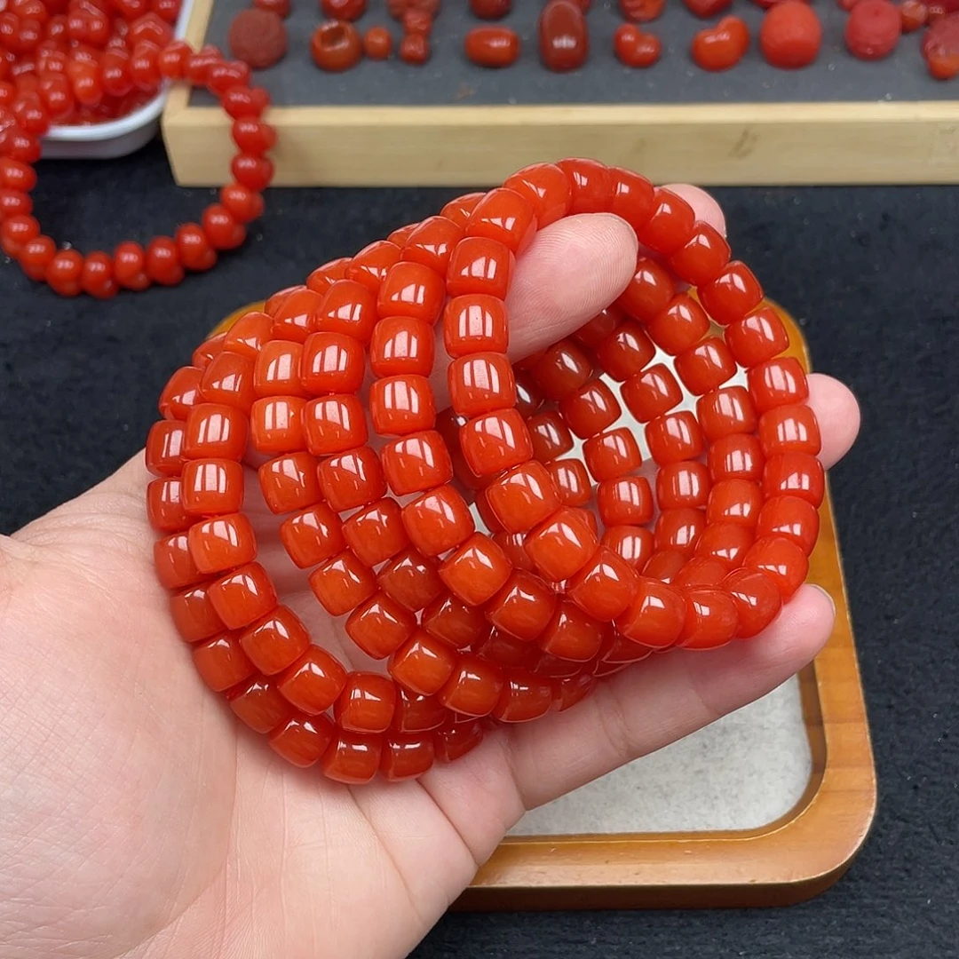 未镶嵌7号保山锦红亮光卡10直切手链南红玛瑙