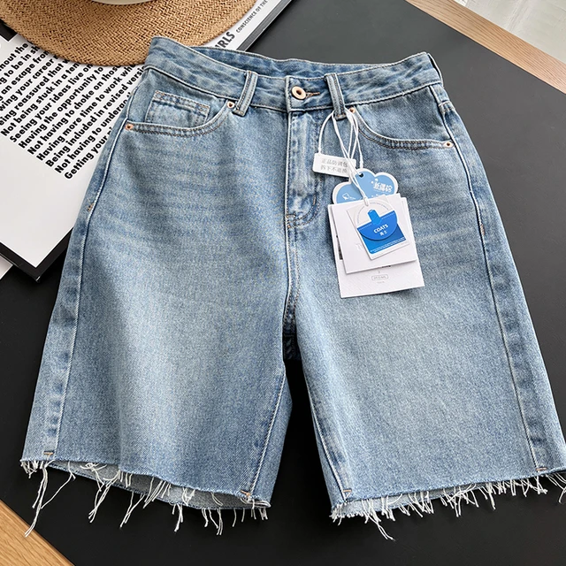 木巨3000+ 苣显瘦！薄款透气复古高腰显瘦毛边牛仔五分裤短裤女夏