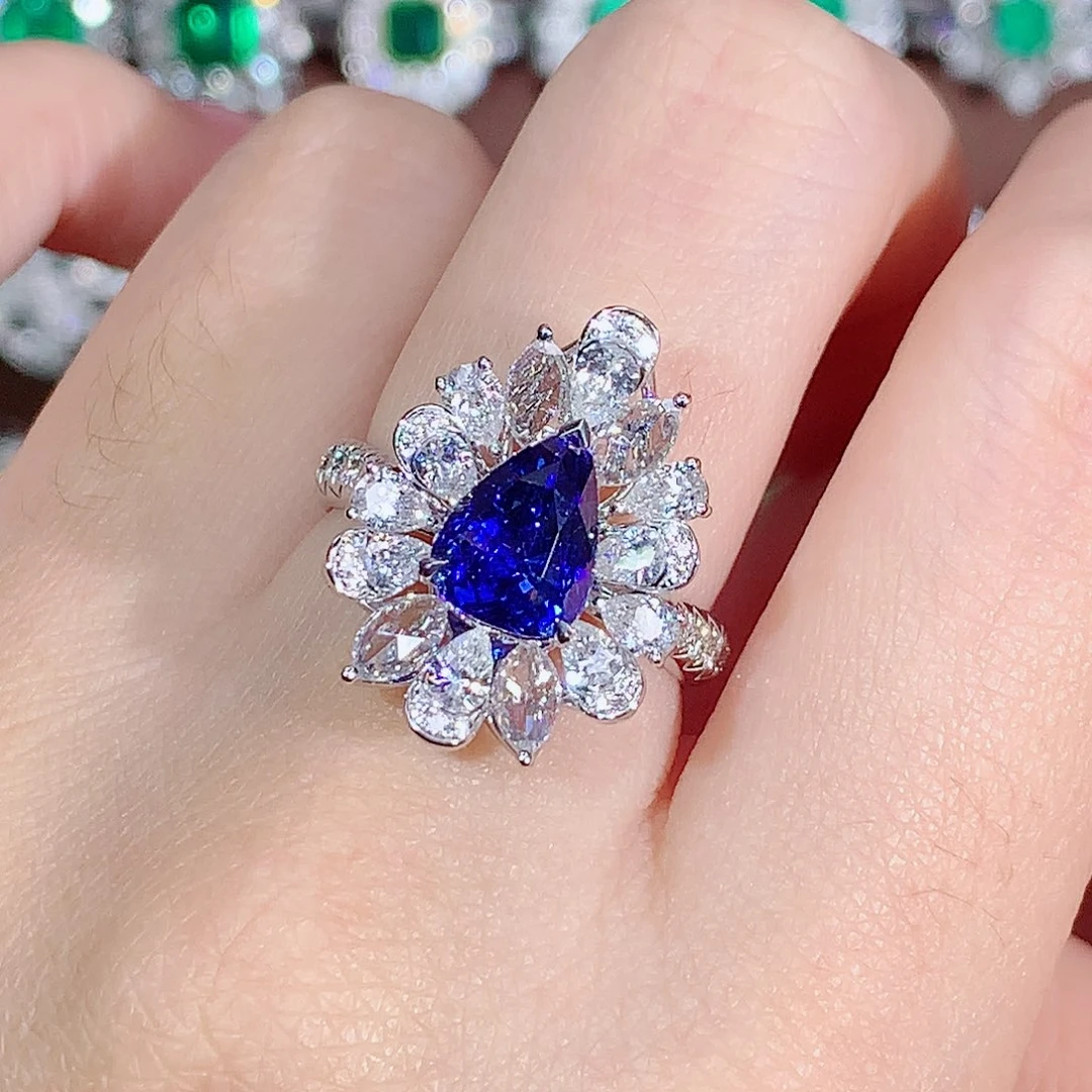 18K金镶嵌蓝宝石戒指3.03ct/天然宝石/七天无理由