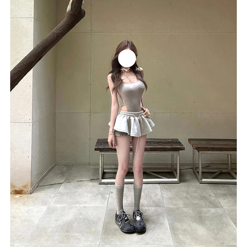 2025年夏季新款ins辣妹性感纯欲风露背连体上衣女配高腰显瘦裙裤