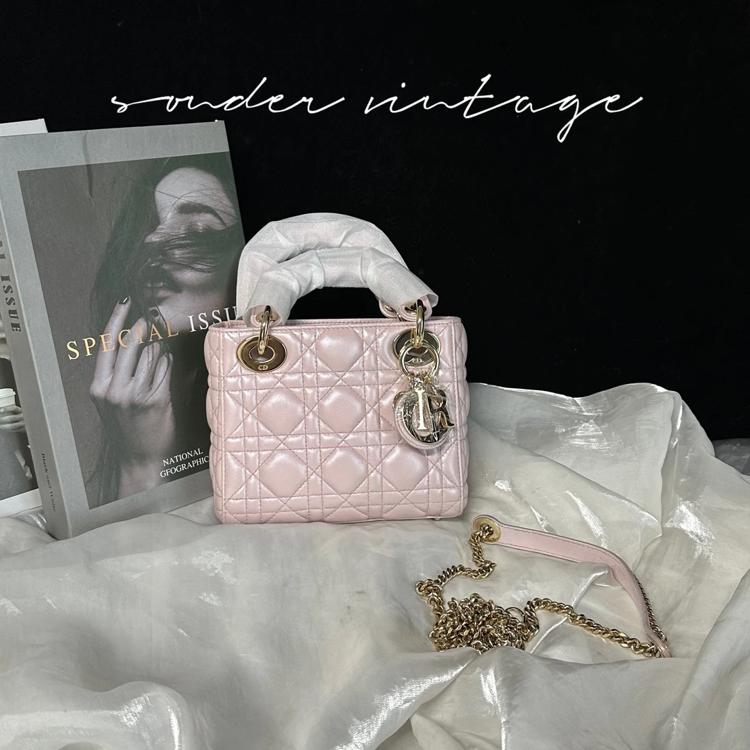 95新 DIOR/迪奥 dior三格戴妃羊皮粉色