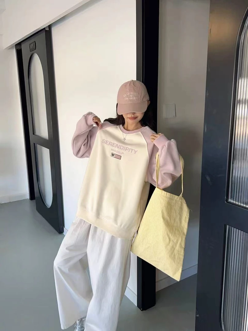 0461【春季新款】刺绣字母S开头复古拉条休闲百搭圆领卫衣（26060）