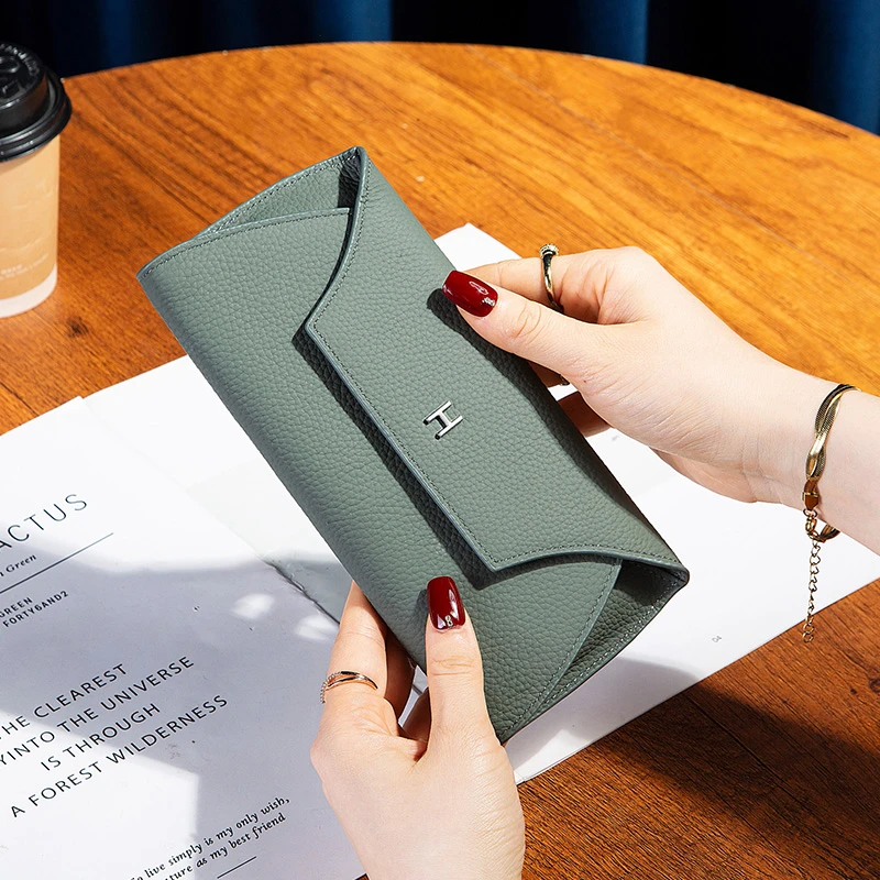 2025新款真皮超薄简约大钞夹卡包放手机纯牛皮长款手拿钱包女百搭