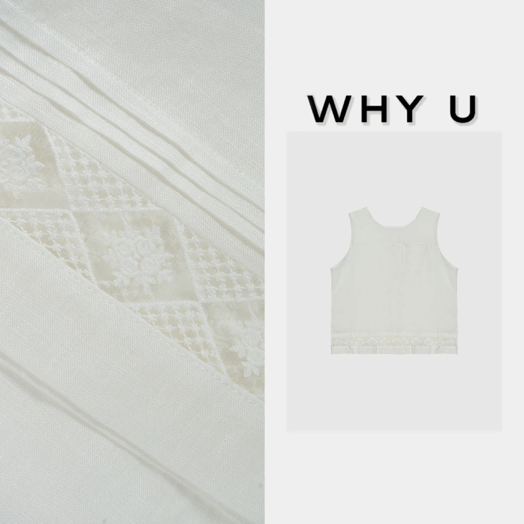 WHYU夏季新款极简风单兜镂空底白色砍袖上衣裤子套装【玉飘】25SS