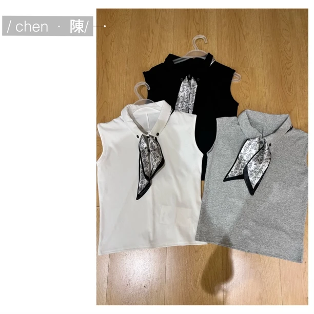 chen·陳【翻领纽扣】设计感上衣（配丝巾）
