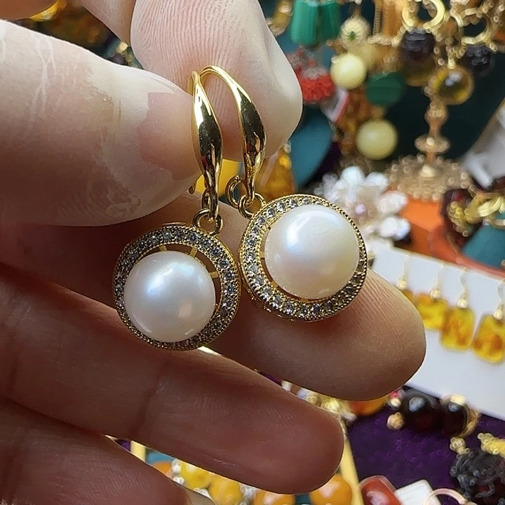 琥珀银S925镀金镶嵌耳饰