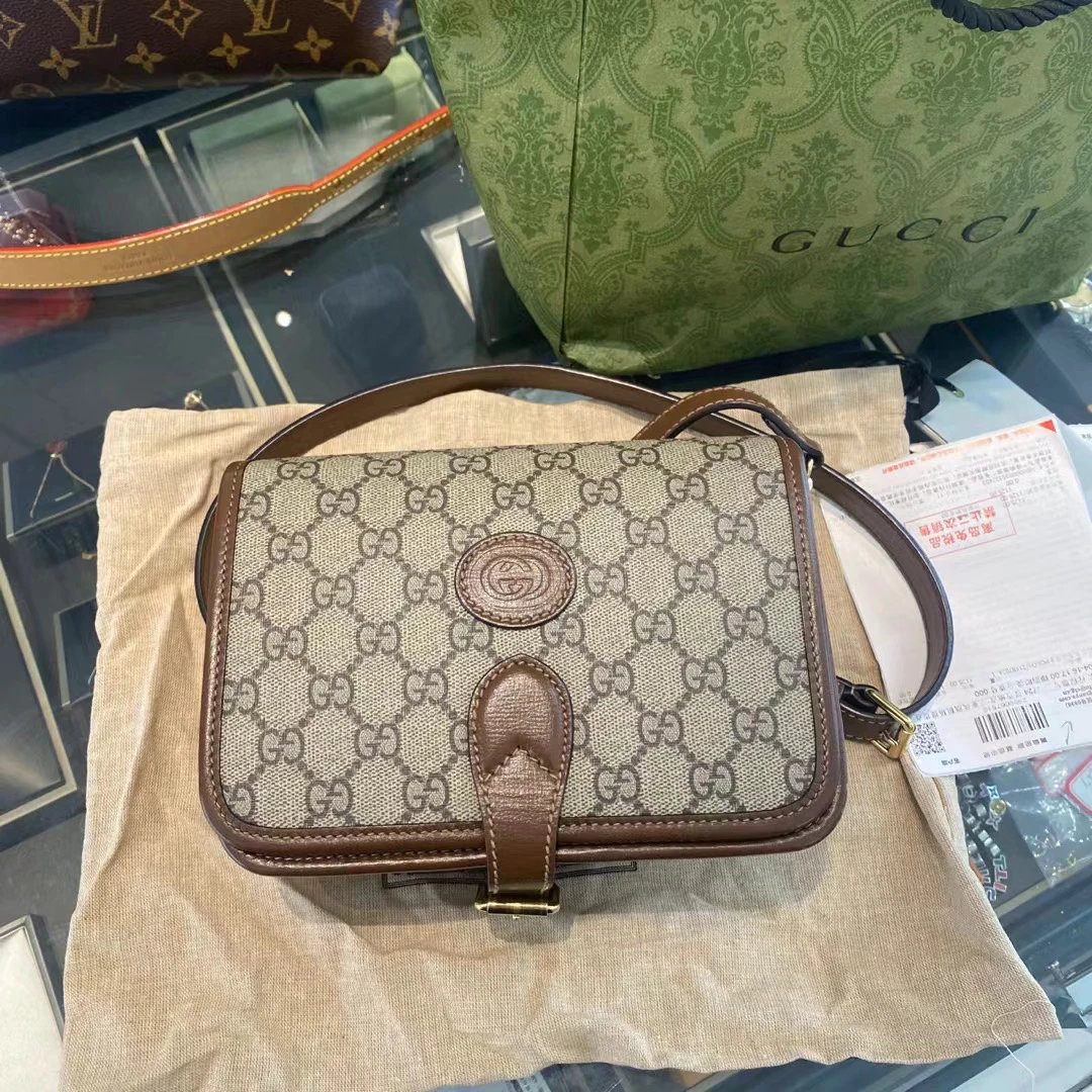 99新 GUCCI/古驰 老花风琴邮差单肩斜挎包