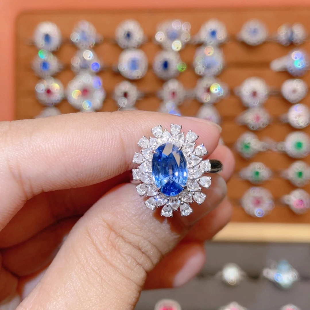 戒指18K金镶嵌蓝宝石1.99ct 无烧