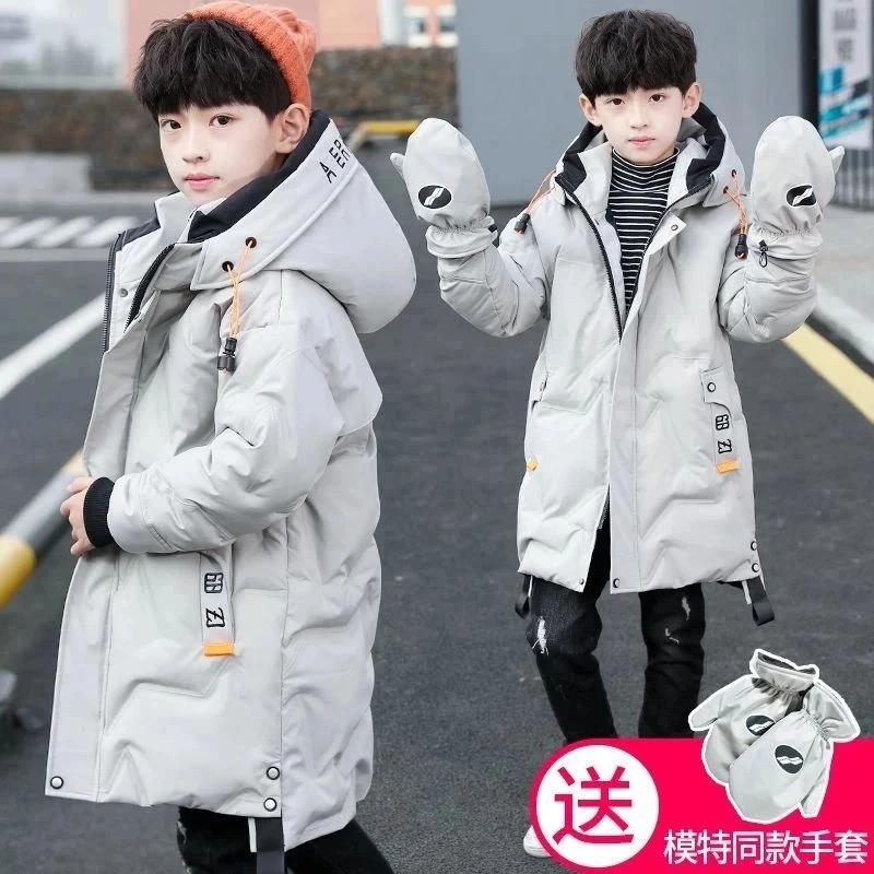 儿童装男童冬装棉衣外套2025新款中大童中长款男孩加厚羽绒棉服潮