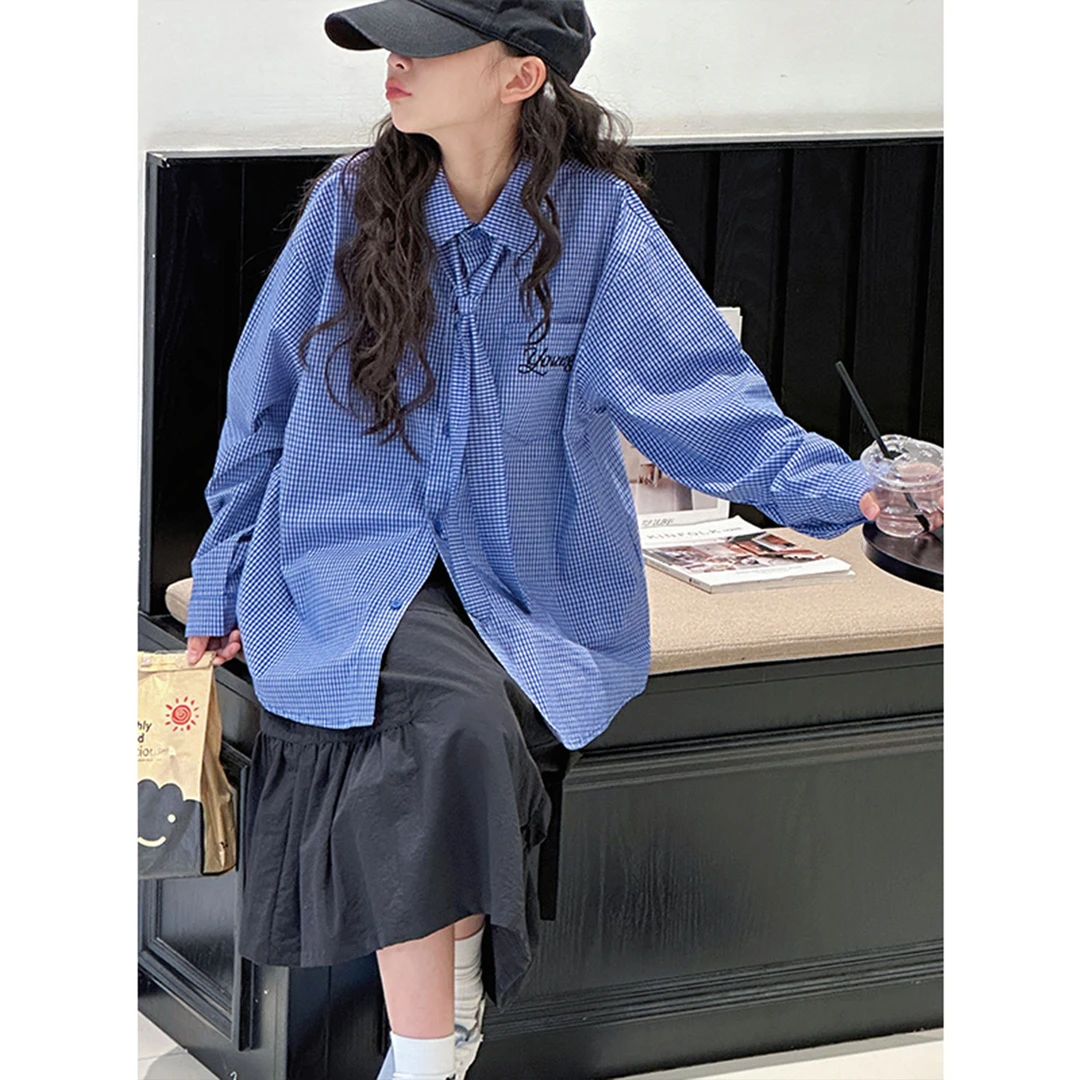 K29340孙小美韩系女童格子衬衫新款秋装儿童上衣女大童春秋