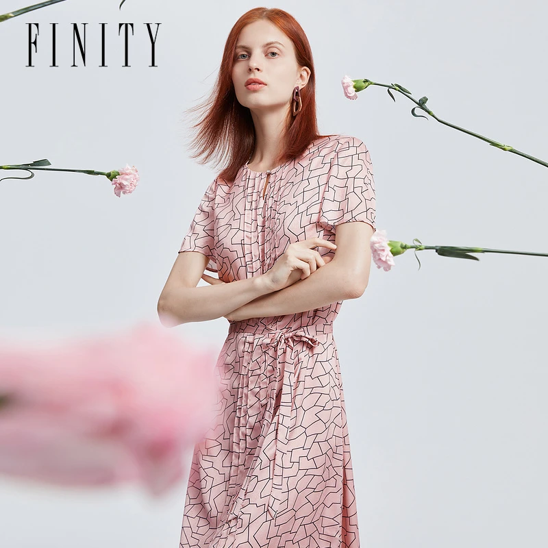 【粉丝专享】FINITY 休闲修身法式气质印花圆领优雅裙 F20VCC006L