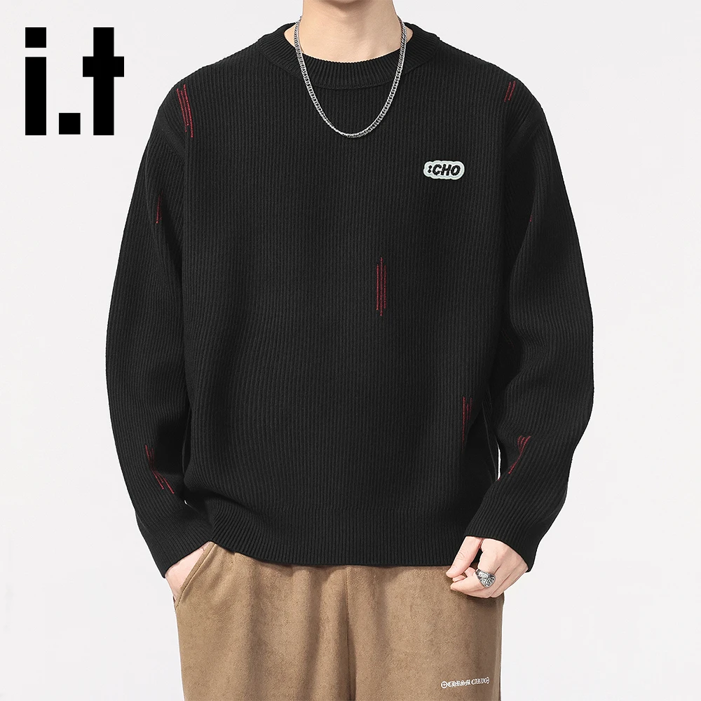 it:CHOCOOLATE个性时尚针织男士毛衣2025秋冬季新款圆领百搭上衣