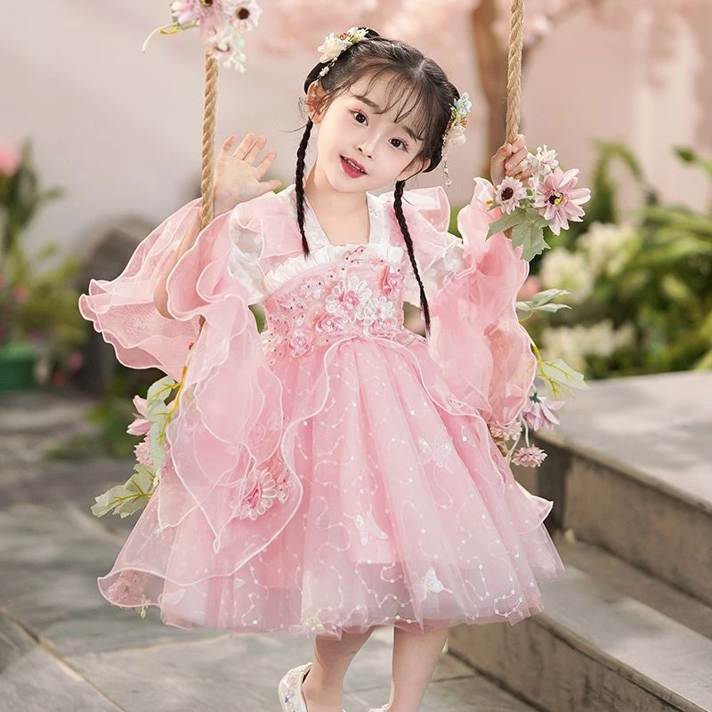 【2933人好评】女童汉服夏季薄款古装超仙中国风唐装公主裙女孩裙子