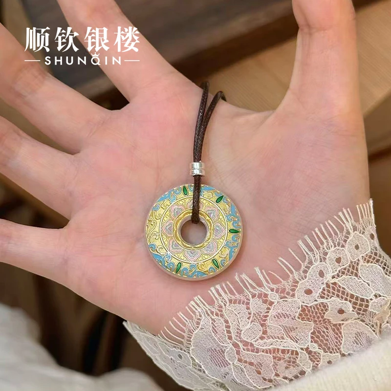 顺钦银楼 吊坠足银珐琅 【宝相花吊坠】999新中式设计感宝相花吊坠