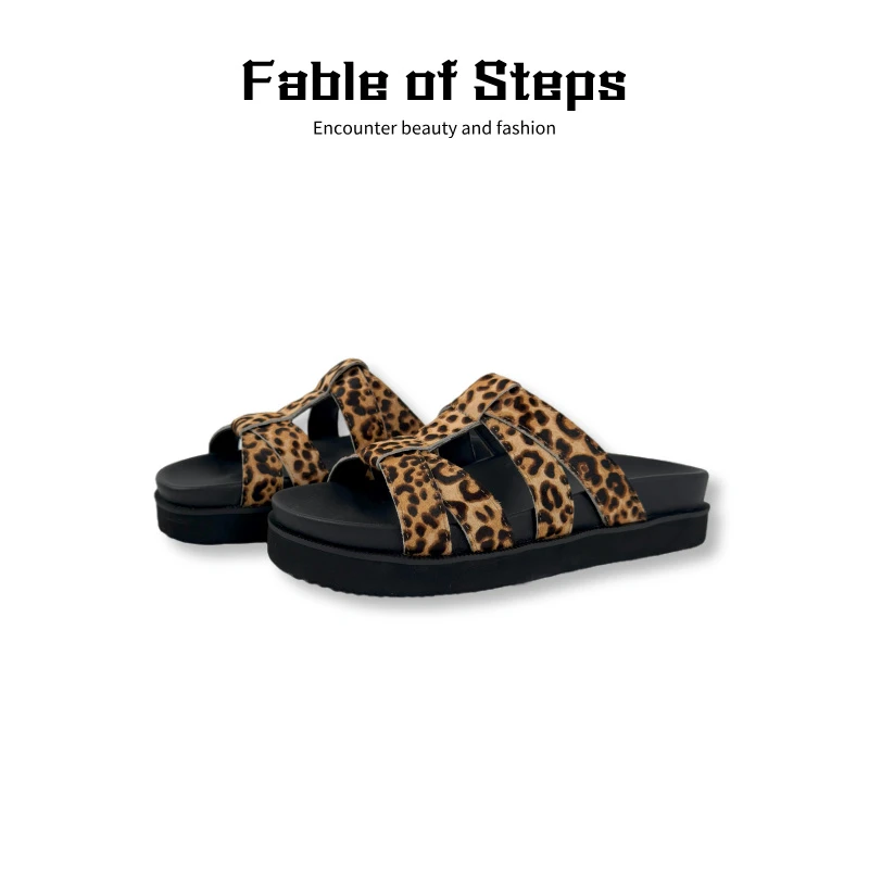 鼎新厚底勃肯拖鞋一字带外穿豹纹小众女款夏季X019