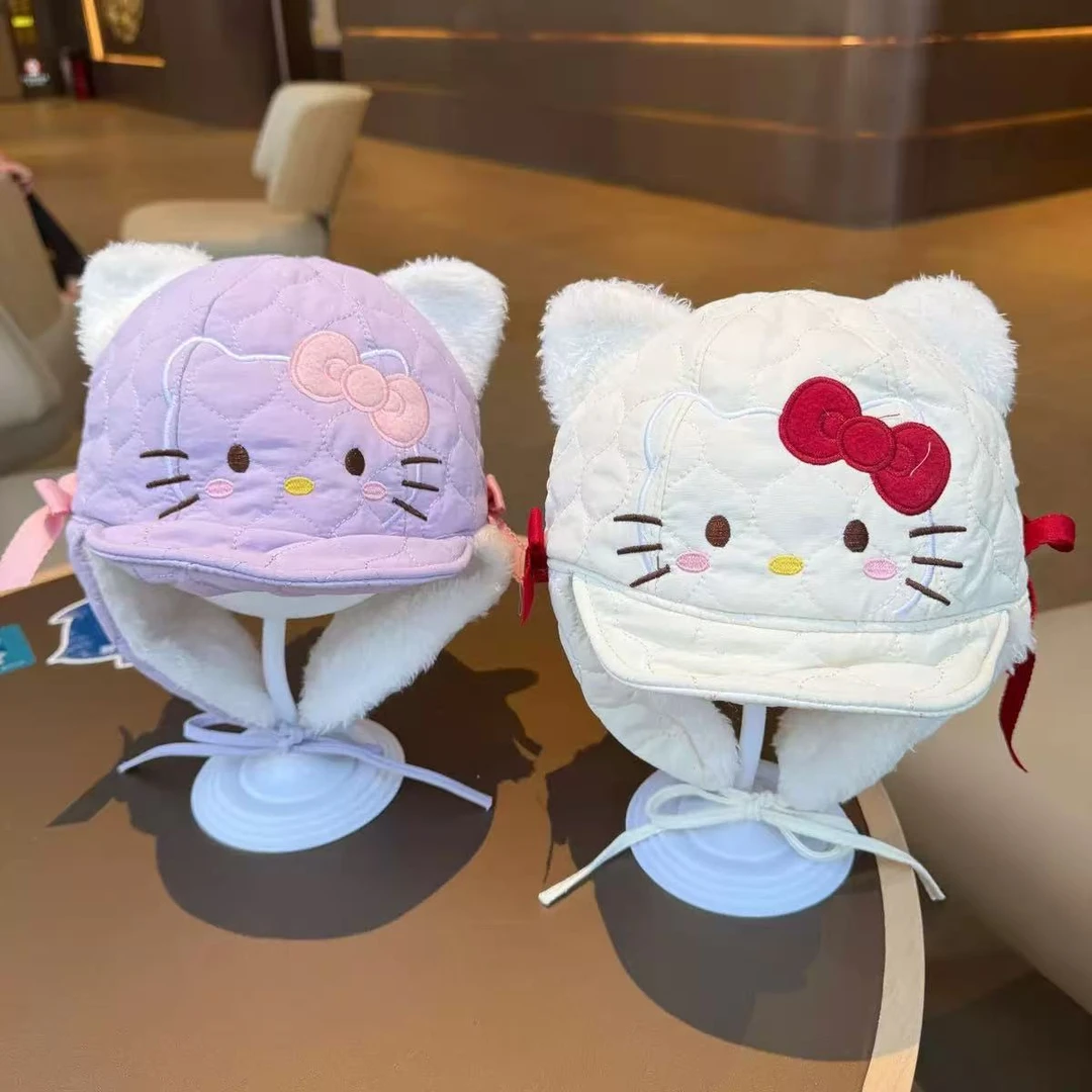 女宝宝帽子秋冬季保暖加厚可爱KT猫雷锋帽女童超萌毛绒护耳帽防风