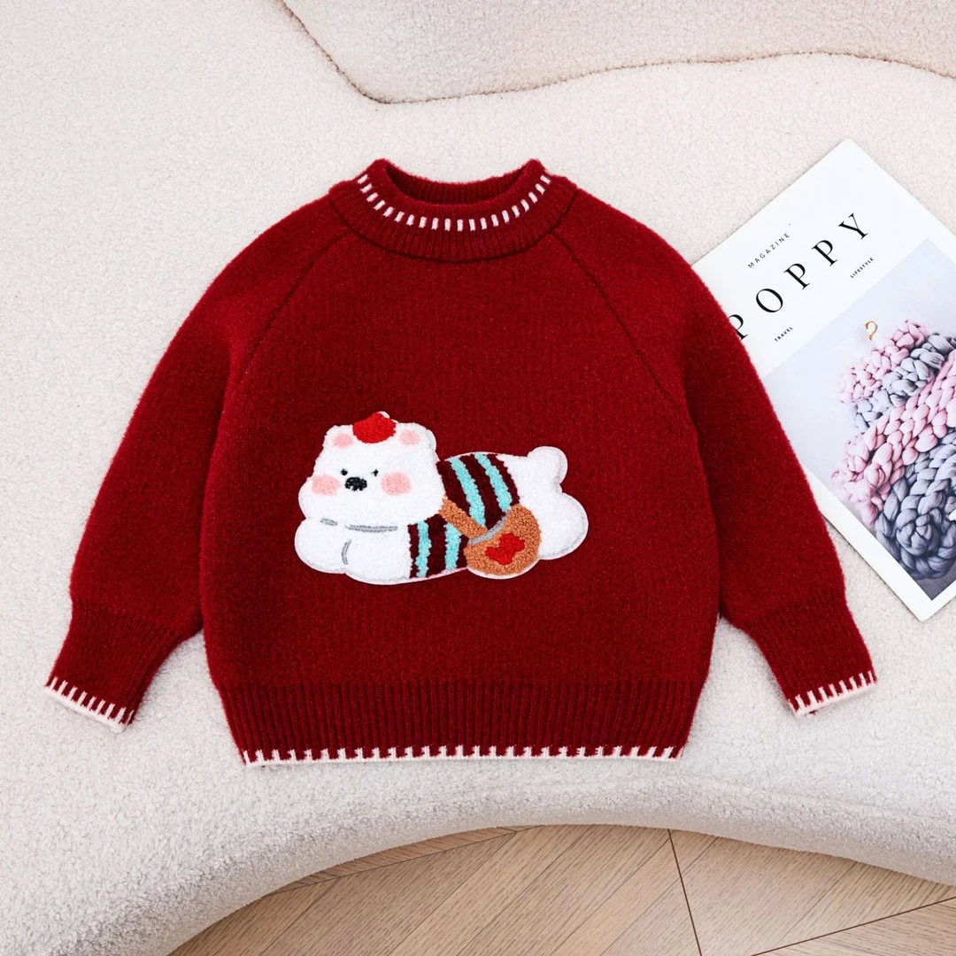 【出口订单外贸品 】儿童毛衣喜庆拜年服男宝红色上衣圣诞款加厚