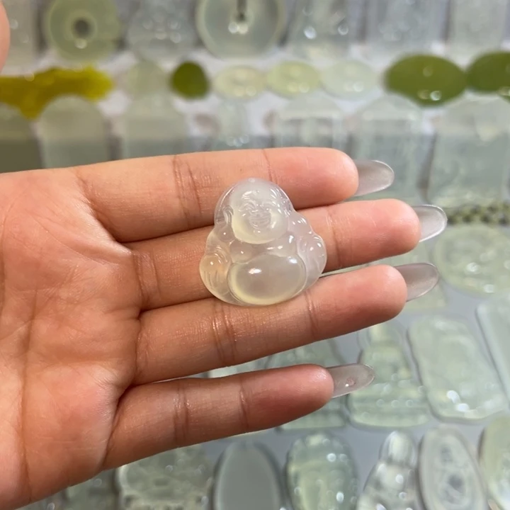 岫玉未镶嵌岫玉白冰挂件肚佛