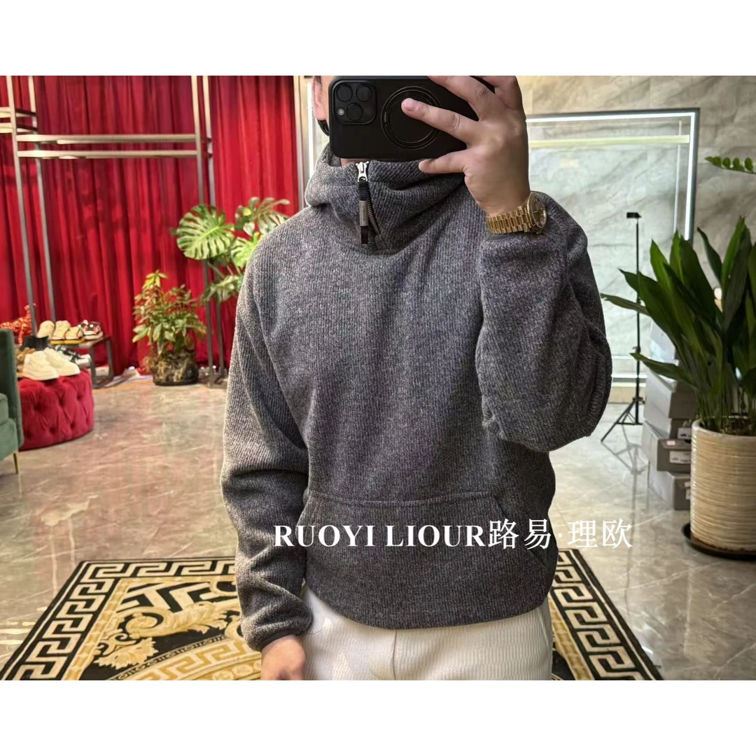 【路易理欧】欧货重工潮流拉链设计时尚雪尼尔加绒卫衣0835