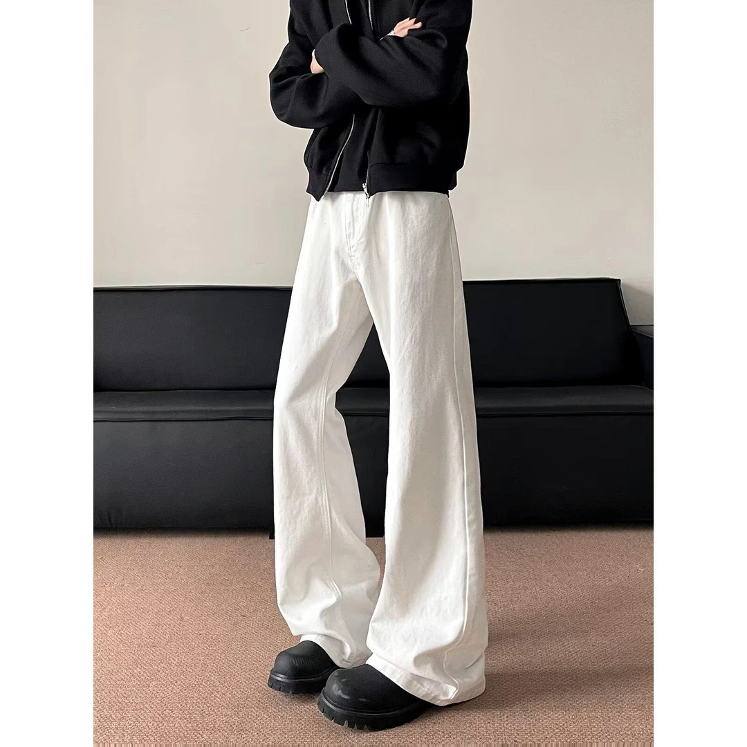 【TQUX港奢男装】白色牛仔裤男款直筒cleanfit夏季纯色裤子高街情