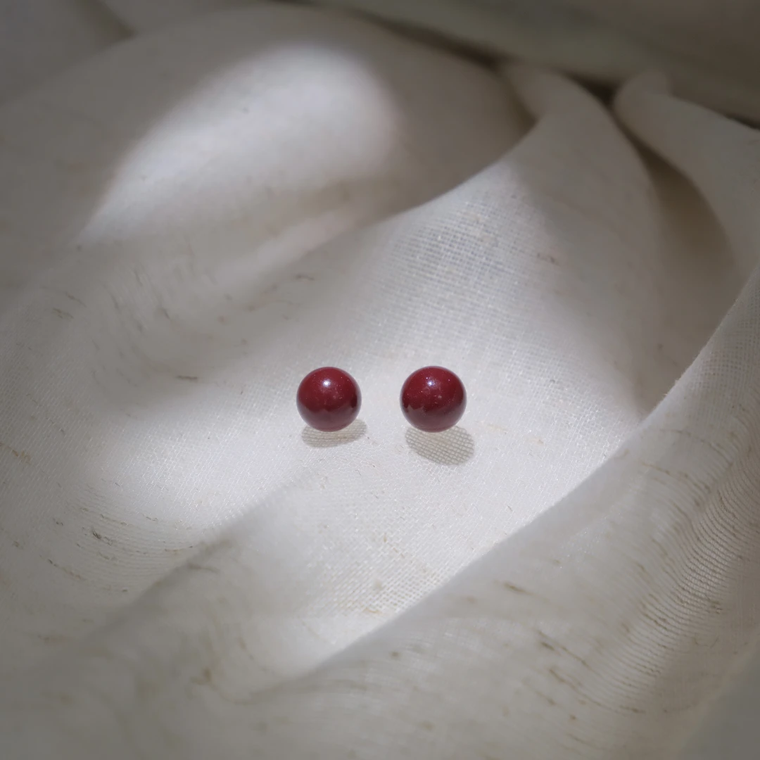 合金耳饰 {小红豆}朱砂耳钉复古中国风红色吉祥耳钉耳饰