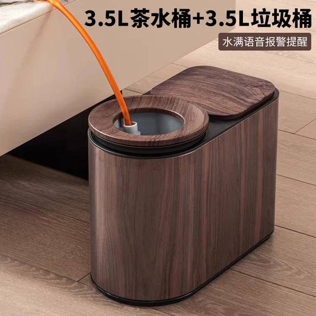 中式木纹茶水桶家用高端轻奢茶渣桶干湿分离废水桶茶室办公室大号
