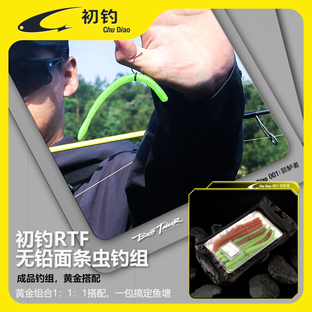 初钓RTF无铅面条虫钓组10条/包（含wackey钩10枚）带保护圈鲈鱼专攻