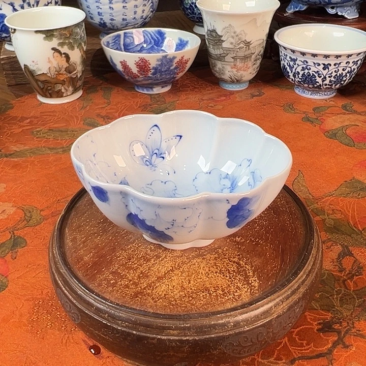 陶杯子青樵轩牡丹贝壳杯