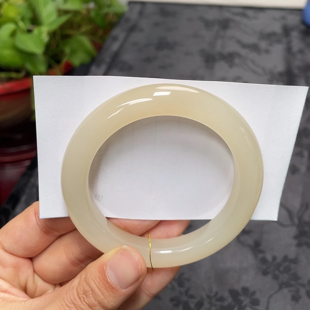 和田玉未镶嵌手镯-冰胶胶的藕粉