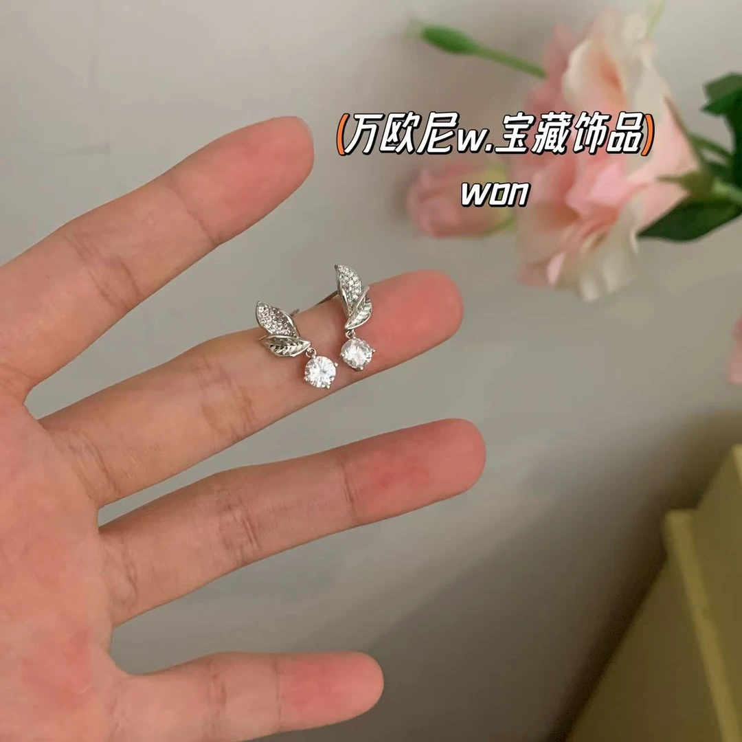 925银合成锆石耳饰 CHANGE x 落叶耳饰 法式小众轻奢 弧E261