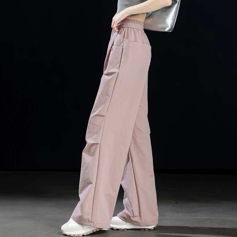 速干运动裤女2025新款夏天裤子薄款工装裤女款压褶直筒阔腿伞兵裤