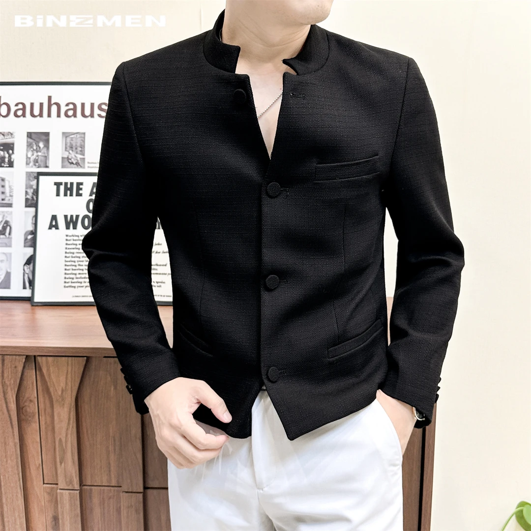 小香风立领夹克外套男秋季新款中国风高端修身帅气商务休闲小西装