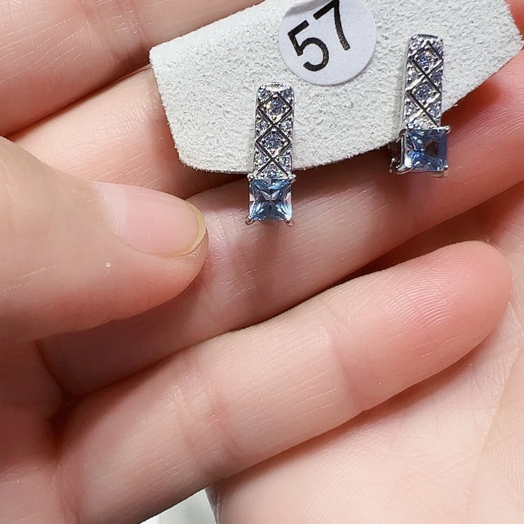 耳坠海蓝宝石银S925镶嵌耳扣