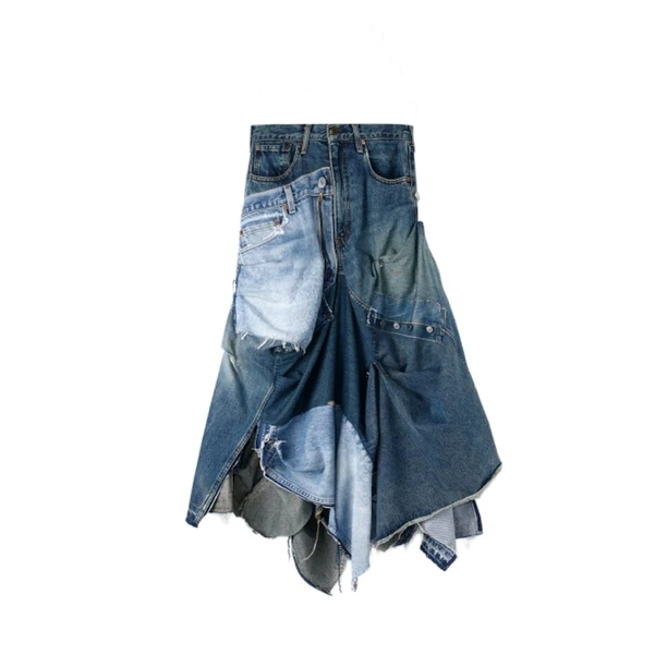 ROARINGWILD 蓝色手工制解构牛仔半裙