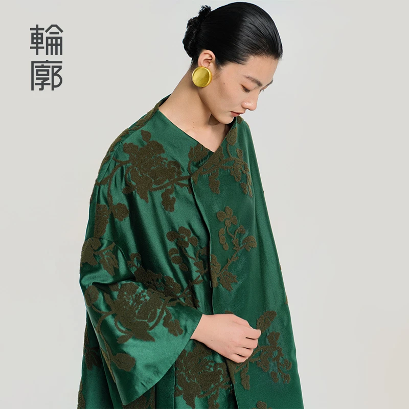 轮廓嘉庆新中式风衣廓版缎面复古时尚国风中长外套秋季L251Y049