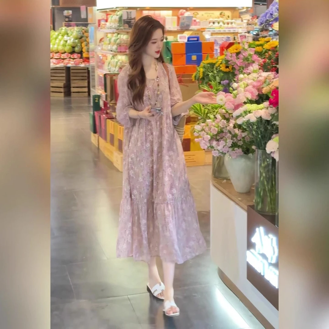 2025新款今年流行爆款高级感巨好看的气质小个子粉色连衣裙女夏季