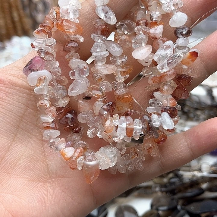 未镶嵌玛瑙/玉髓珠宝半成品一条红胶花碎石75cm左右