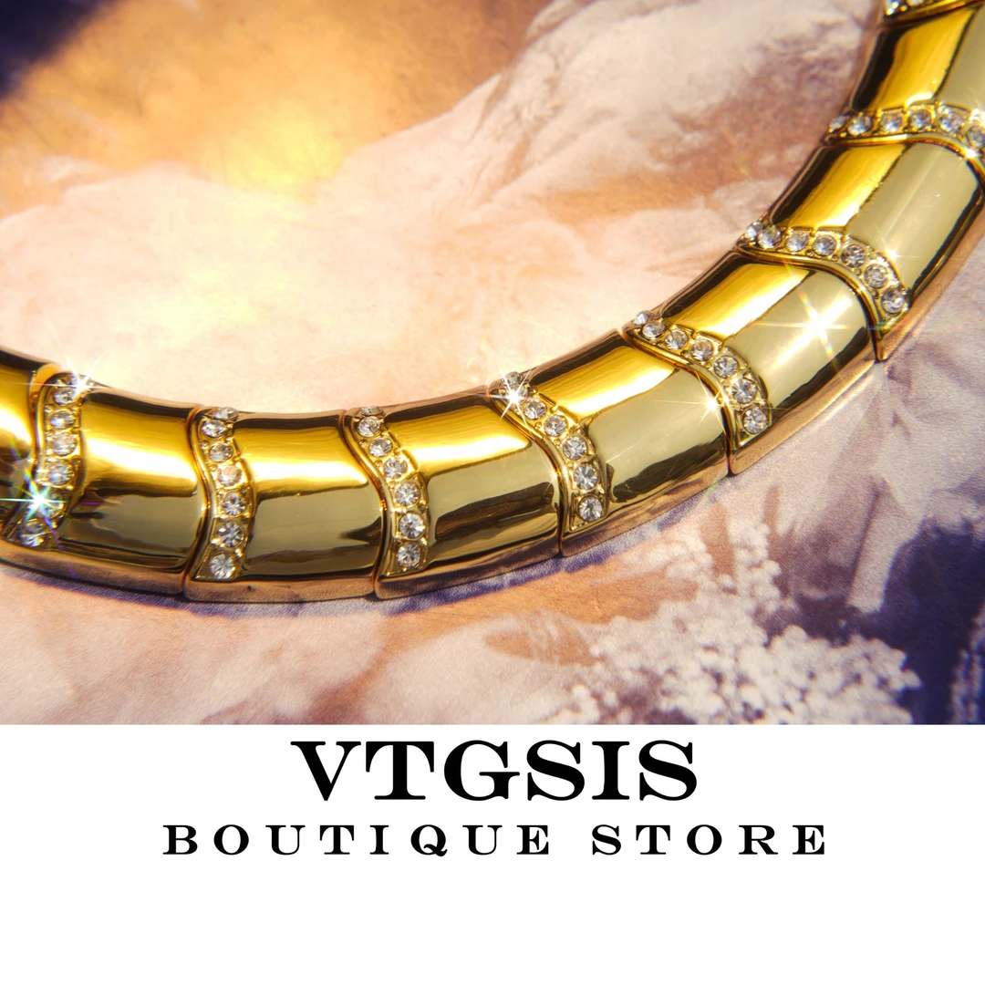 VTGSIS 合金合成锆石项链 3701臻宝传奇金色项圈项链欧美轻奢气质