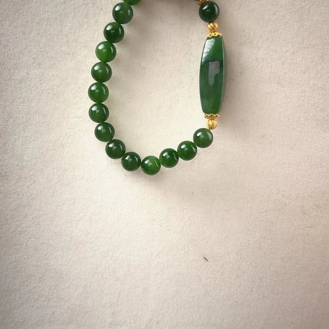 和田玉（碧玉）18K金镶嵌手串