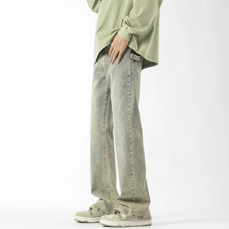 复古潮牌美式做旧水洗牛仔裤男秋季街头宽松潮流百搭阔腿休闲裤子