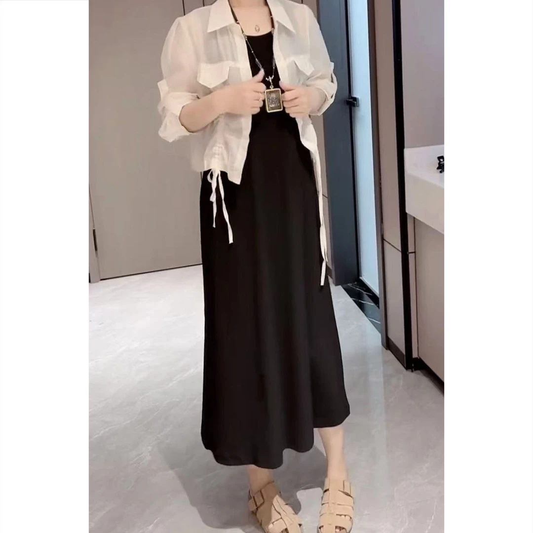 艾塔莉夏季时尚套装宽松开衫薄款长袖气质连衣裙长裙两件套休闲风